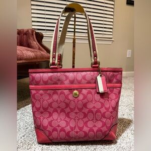 Y2K Vintage Coach Pink Heritage Stripe Signature Tote from 2008